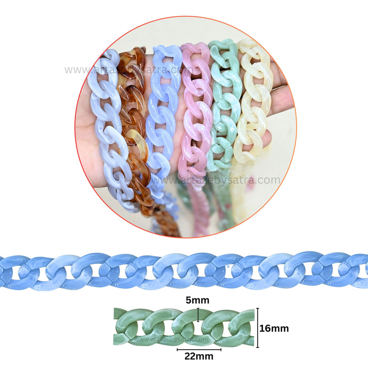 Matt Translucent Acrylic Chains | Size : 16mm | Qty : 1mtr | AC08