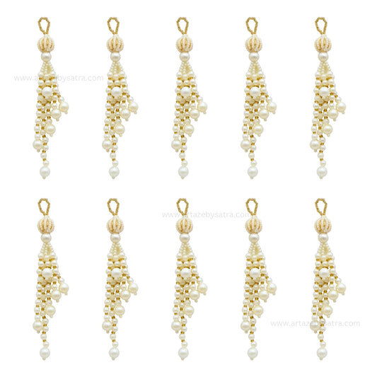 Ivory Pearl & Gold Bead Tassels | Size : 6inch | Qty : 5pcs | T19