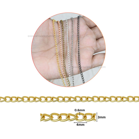Iron Twisted Link Curb Chain | Size : H-3mm W-4mm | Qty : 100g | IC01