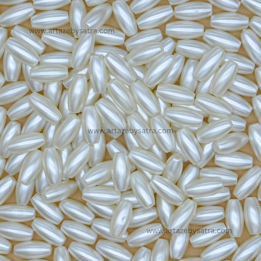 White Long Oval Plastic Pearl Beads | Size : 15mm | PPB108