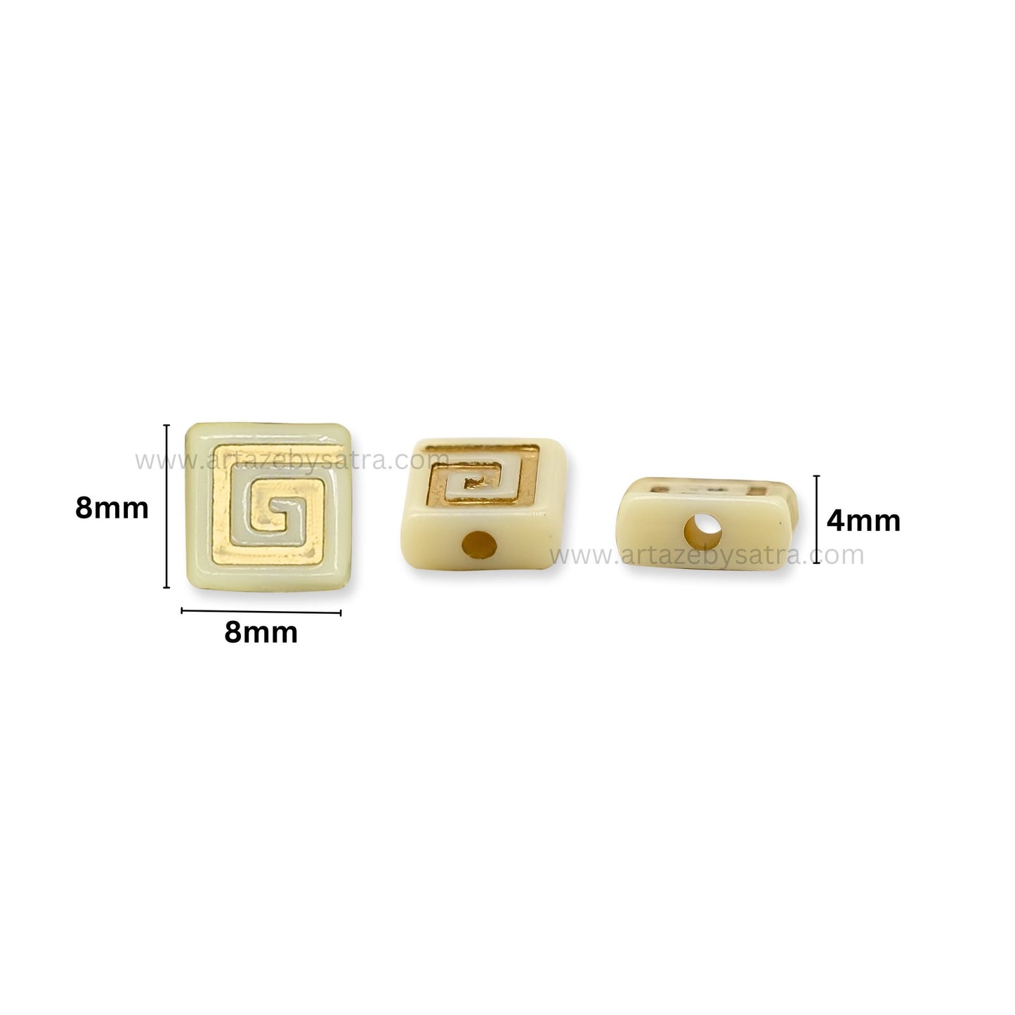Square Cube Beads with Gold Spiral Pattern | Size : 8mm | PB196