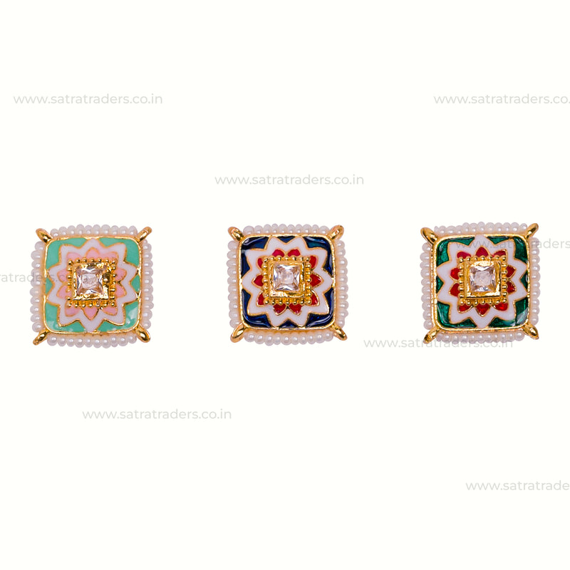 Meenakari Kundan Beads | Size : 14mm | 12pcs | C-867