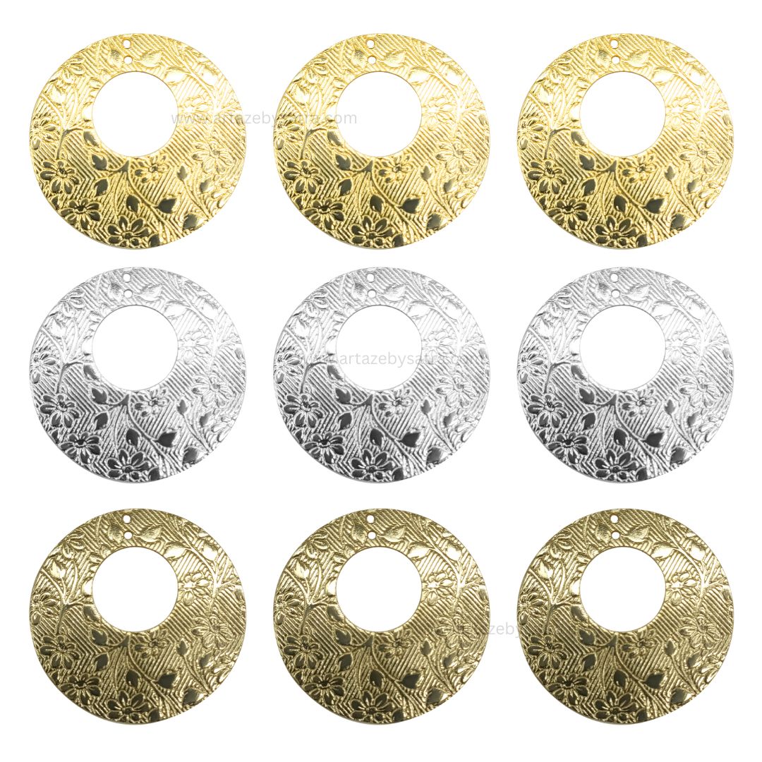 2 Loop Round Floral Shiny Finish Metal Art | Size : 40mm | Qty : 10pcs | MA369