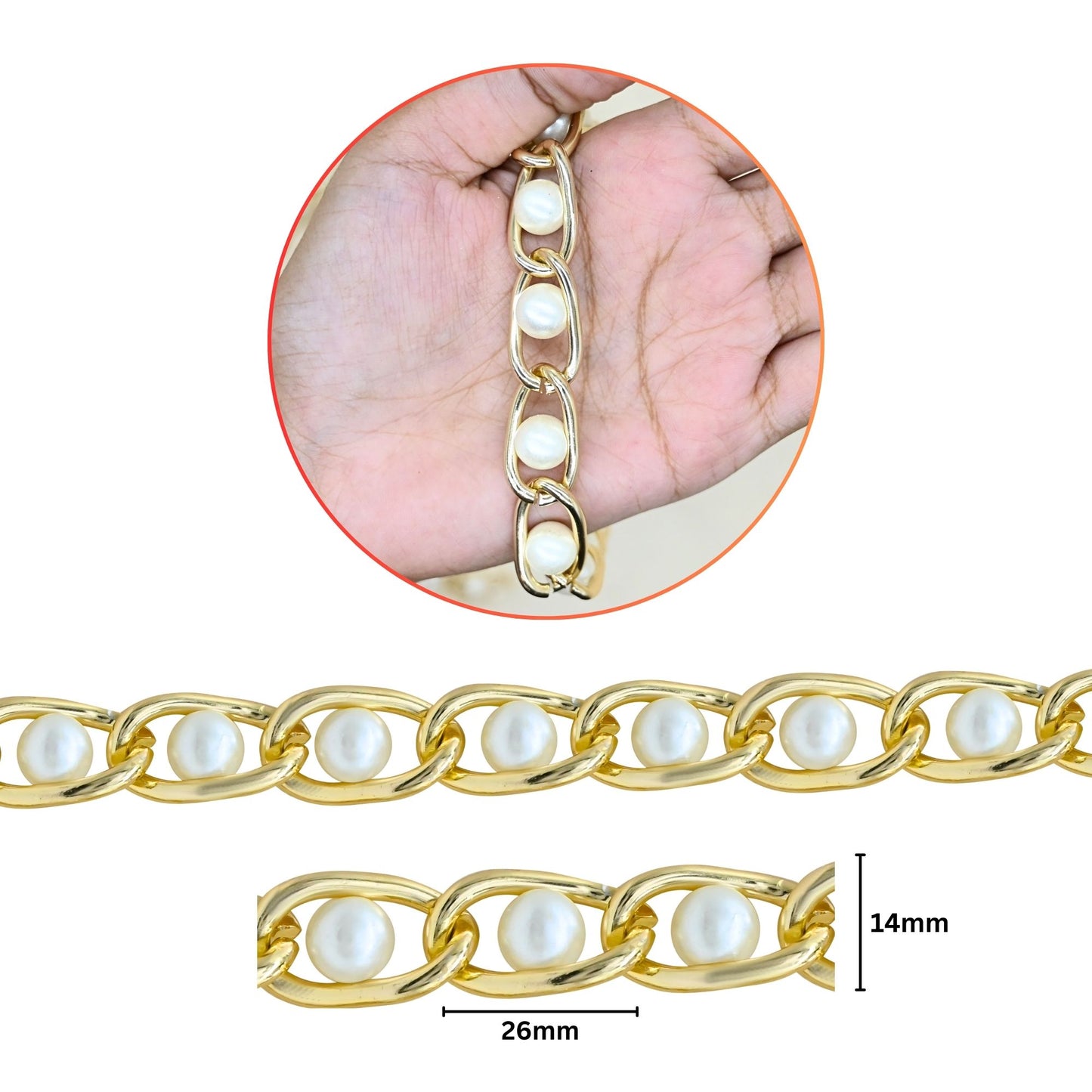 Aluminium Chain | Size : W-14mm H-26mm | Qty : 1mtr | JT-9-35-9