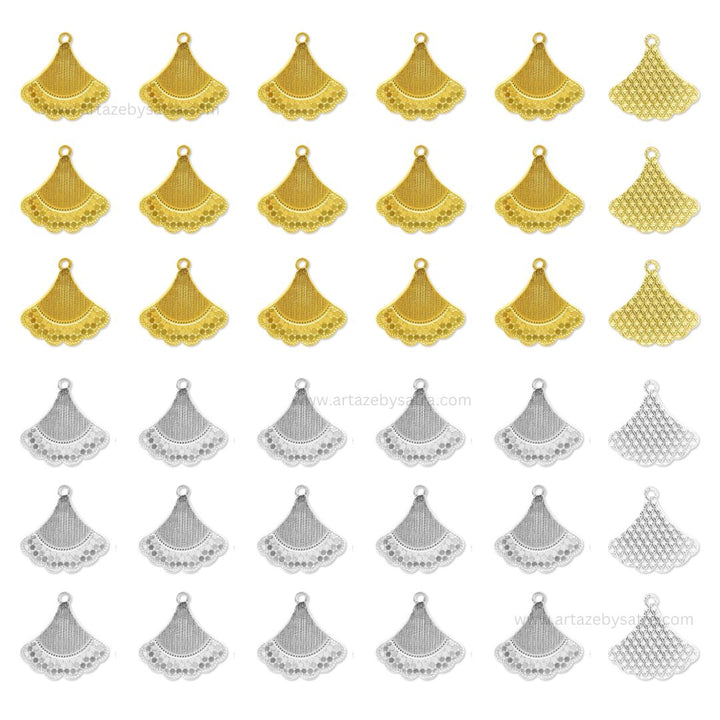 Fan Shaped Brass Charms | High Quality | Size : 16mm | Qty : 2pcs