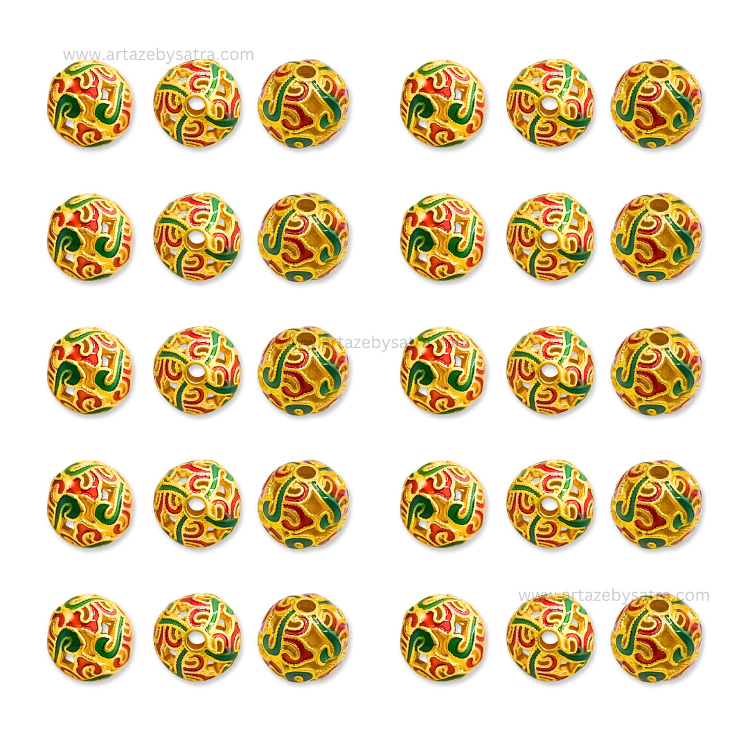 Brass Multicolor Enamel Charms Beads | High Quality | Size : 10mm | Qty : 4pcs