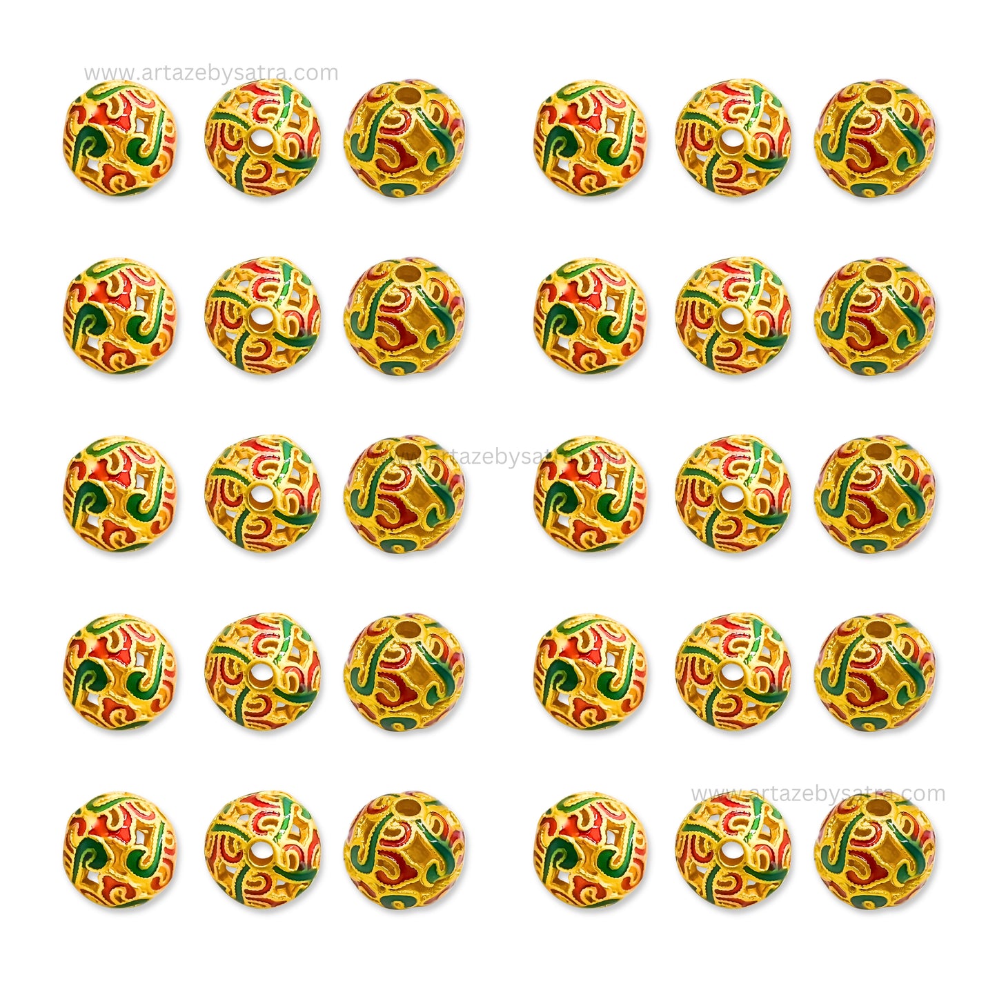 Brass Multicolor Enamel Charms Beads | High Quality | Size : 10mm | Qty : 4pcs