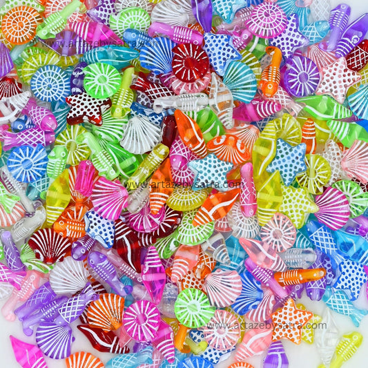 Mixed Sea Life Shaped Embossed Acrylic Beads | PB90