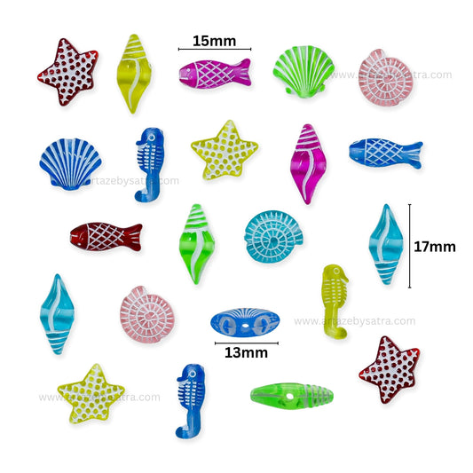 Mixed Sea Life Shaped Embossed Acrylic Beads | PB90