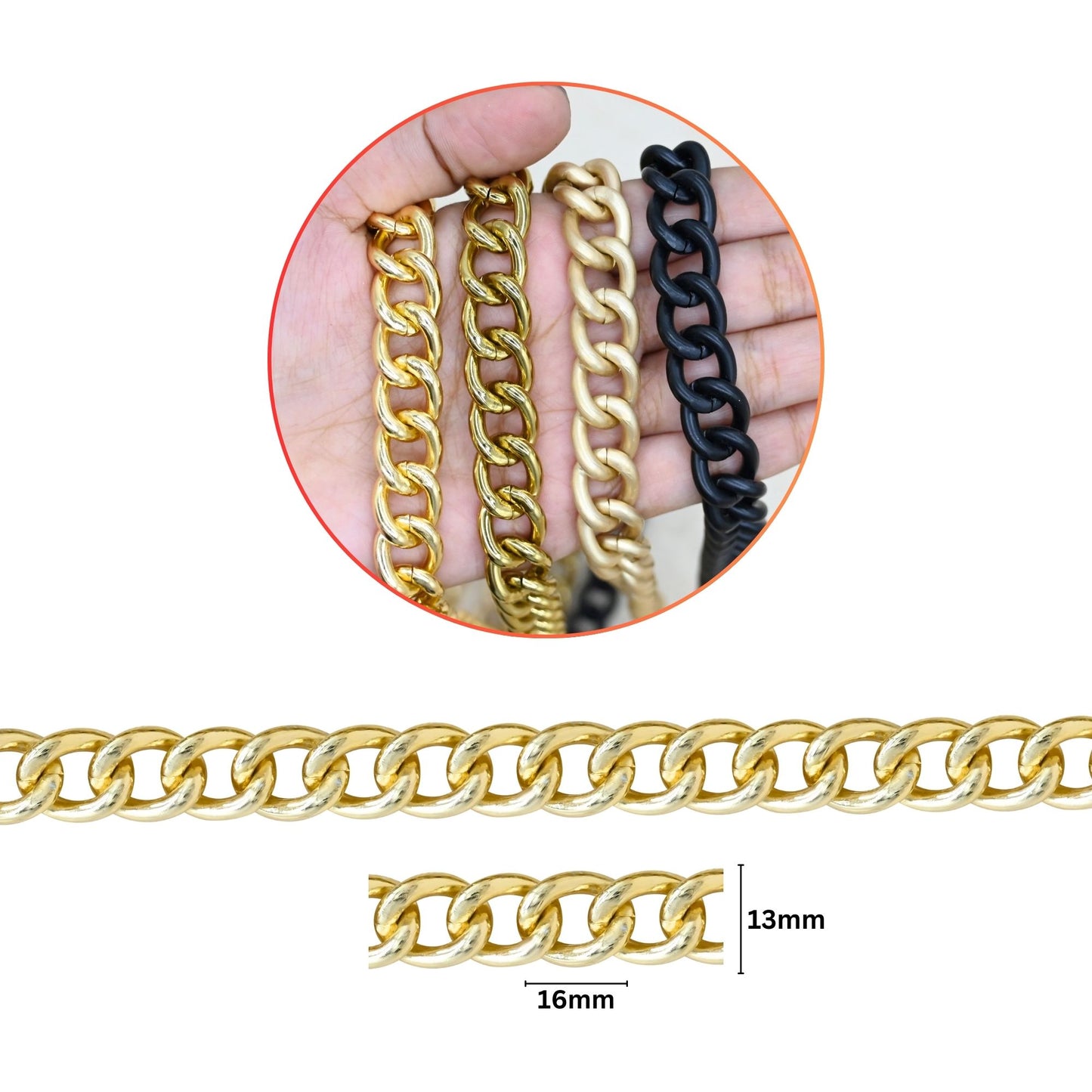 Aluminium Chain | Size : W-13mm H-16mm | Qty : 1mtr | JT-23-12-3
