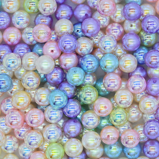 High-Quality Assorted Glossy Pastel Rainbow Pearl Beads | Qty : 6pcs | PB215