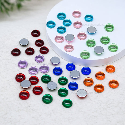 Round Glass Flatback Stones | Size : 12mm | Qty : 50pcs | AS09