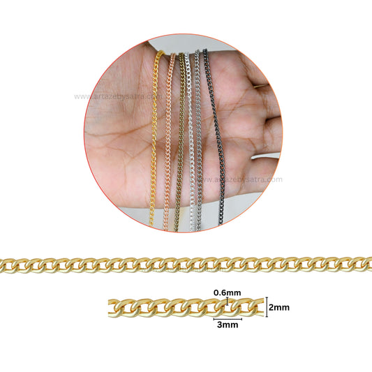 Iron Twisted Link Curb Chain | Size:H-2mm W-3mm | Qty : 100g | IC02