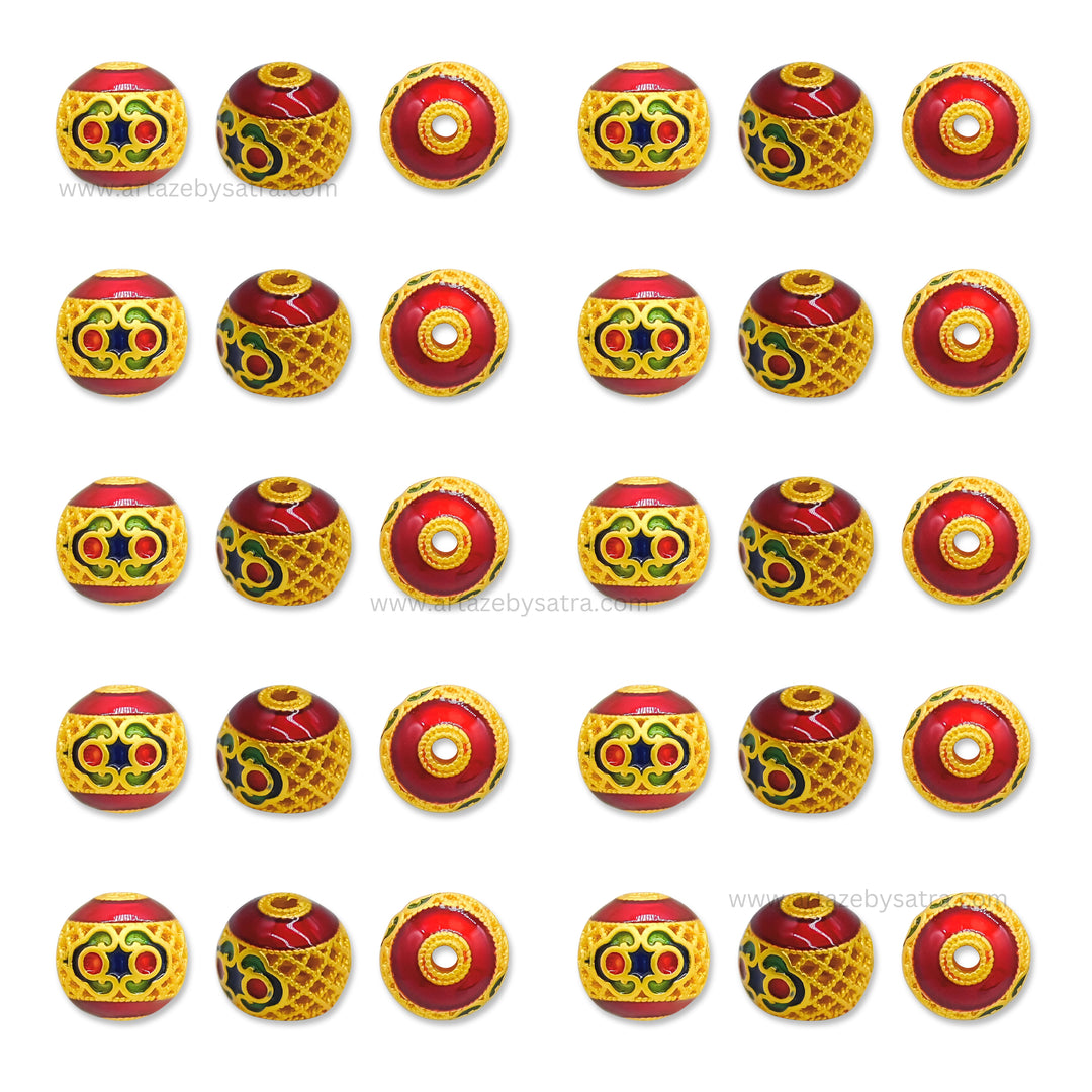 Brass Red Enamel Beads | High Quality | Size : 10mm | Qty : 4pcs