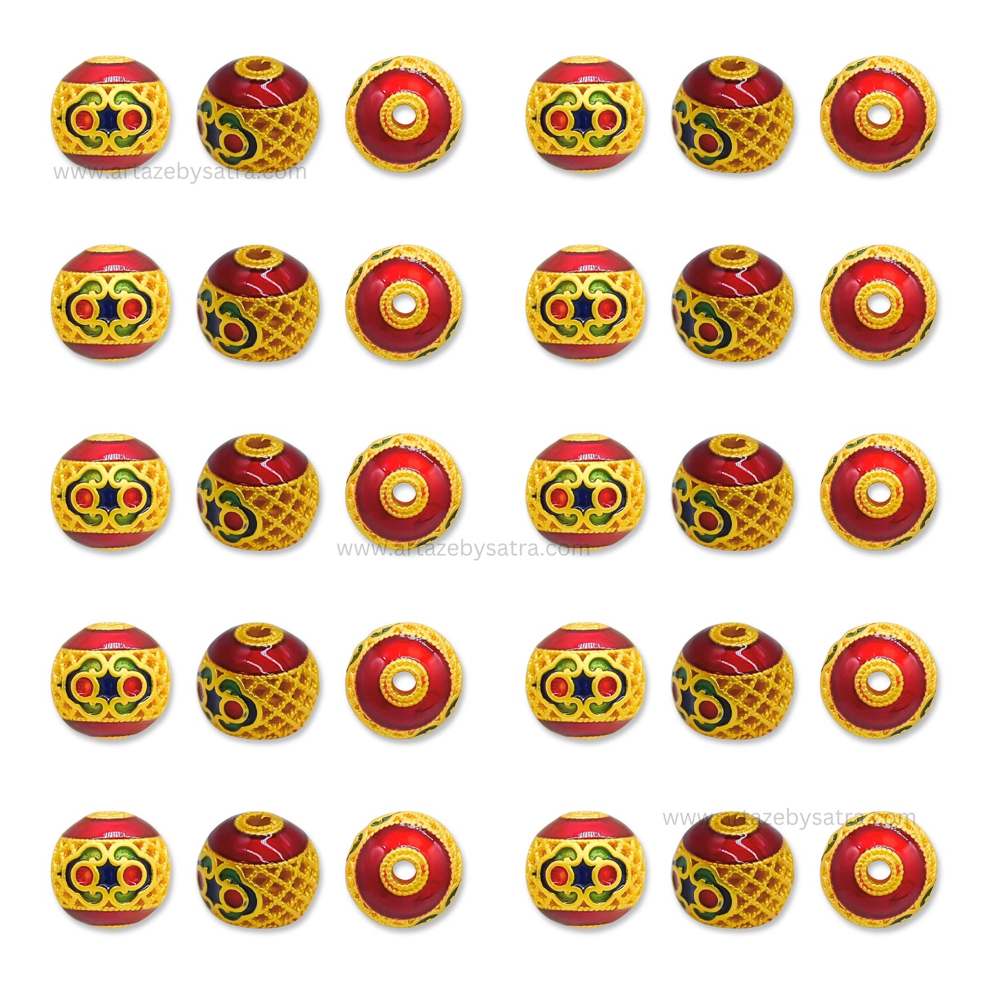 Brass Red Enamel Beads | High Quality | Size : 10mm | Qty : 4pcs