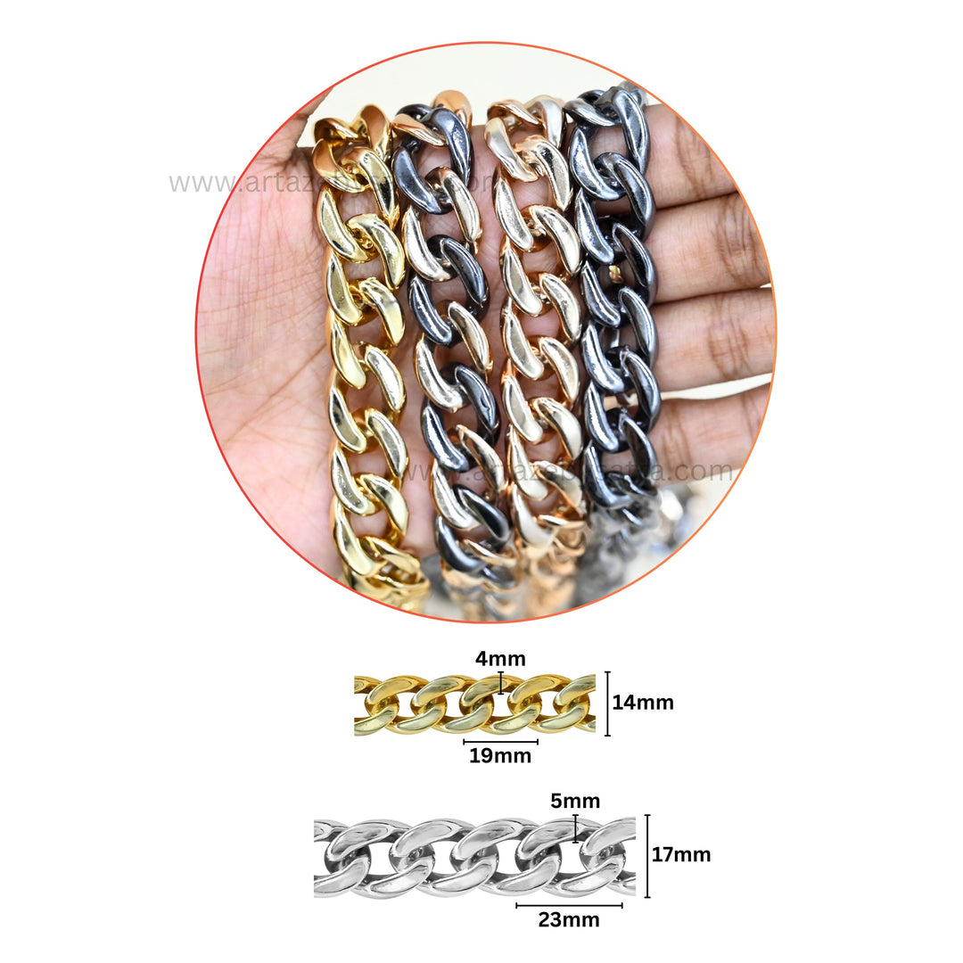 Metallic Mask Acrylic Chain Curb Link | Qty : 1mtr | AC06