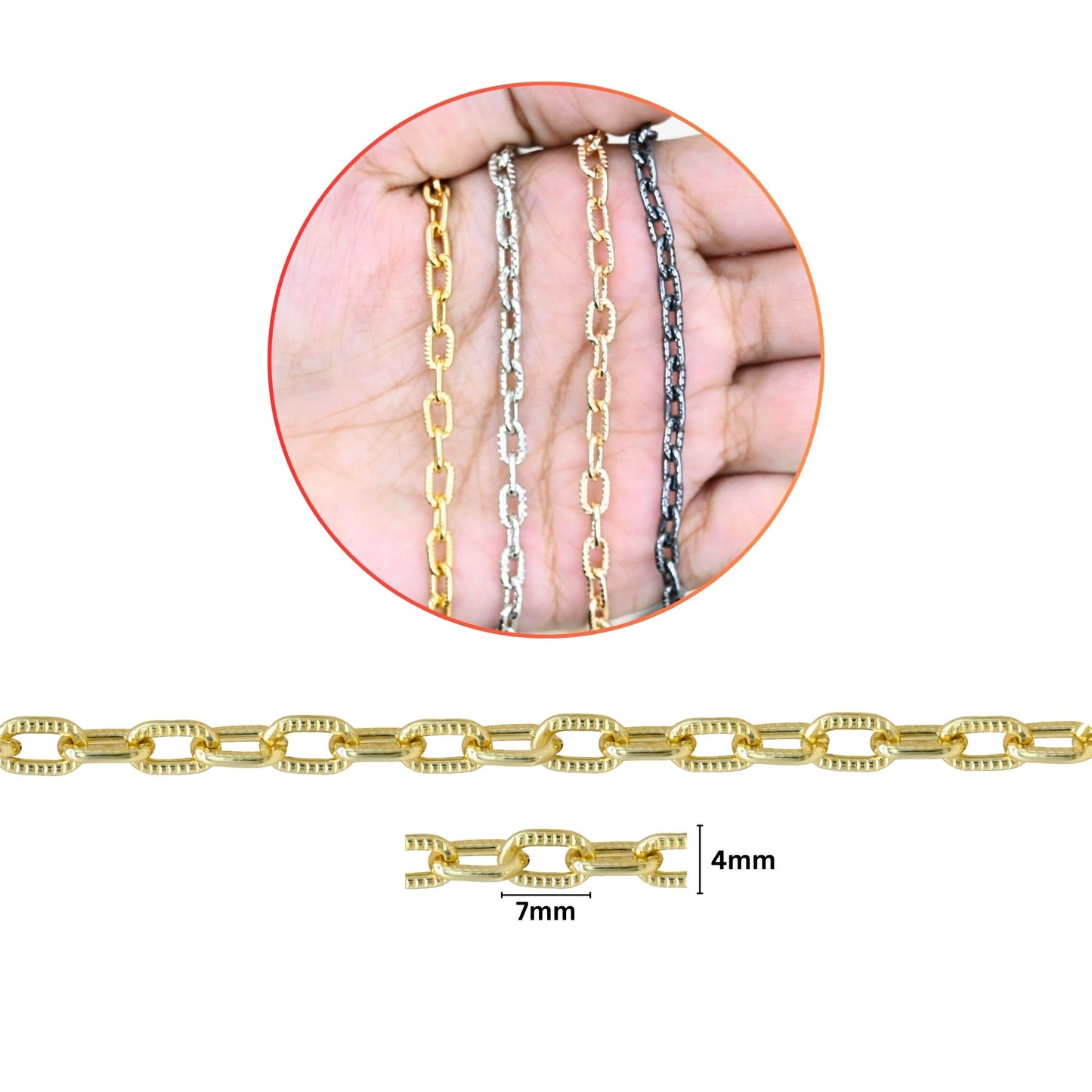 Aluminium Chain | Size : W-4mm H-7mm | Qty : 1mtr | JT-19-35-43