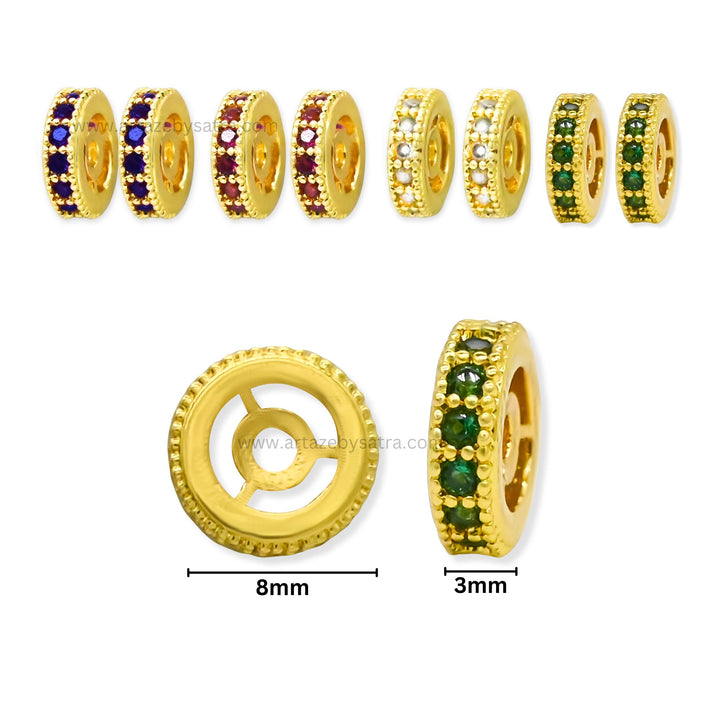 Brass Enamel Green Stone Charms Beads | High Quality | Size : 8mm | Qty : 6pcs