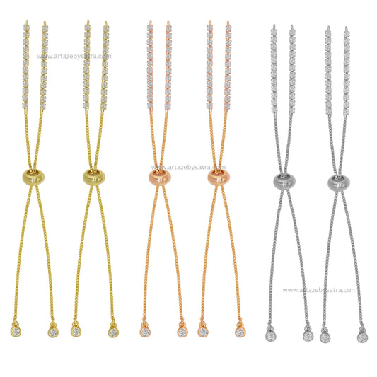 Brass Diamond Adjustable Slider Chain Bracelet | Size : 4inch | Qty : 2pcs | B01