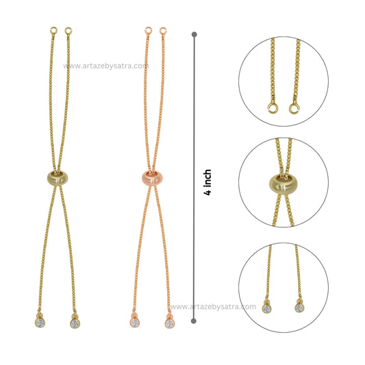 Brass Diamond Adjustable Slider Chain Bracelet | Size : 4inch | Qty : 2pcs | B15