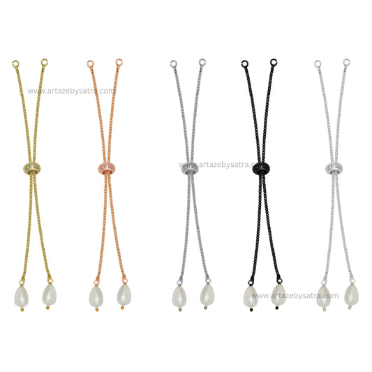 Adjustable Slider Chain With Pearl Stopper Bracelet | Size : 4inch | Qty : 10pcs | B04