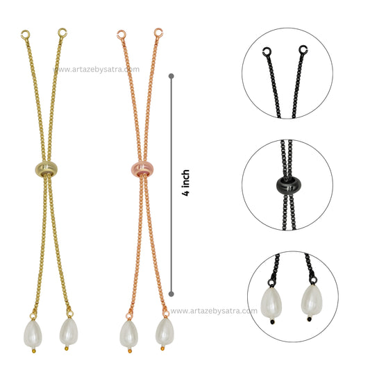 Adjustable Slider Chain With Pearl Stopper Bracelet | Size : 4inch | Qty : 10pcs | B04