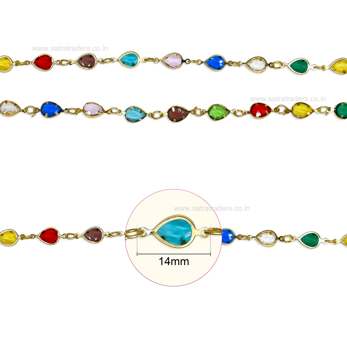 Teardrop Gemstone Link Brass Chain | Size : 1m | BC1005