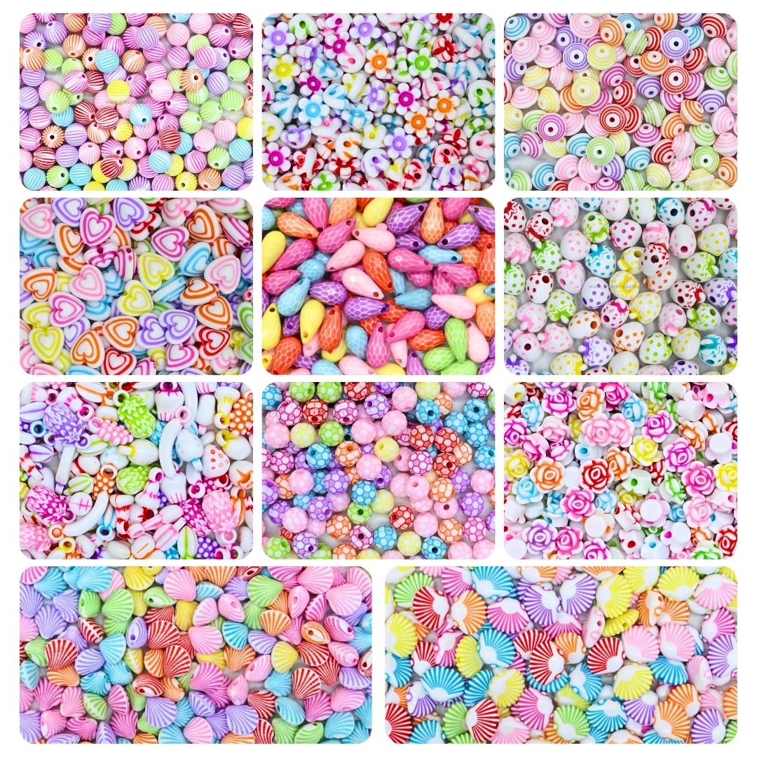 Plastic Beads Combo Pack | Qty : 20grms Each-11 Designs | PB90