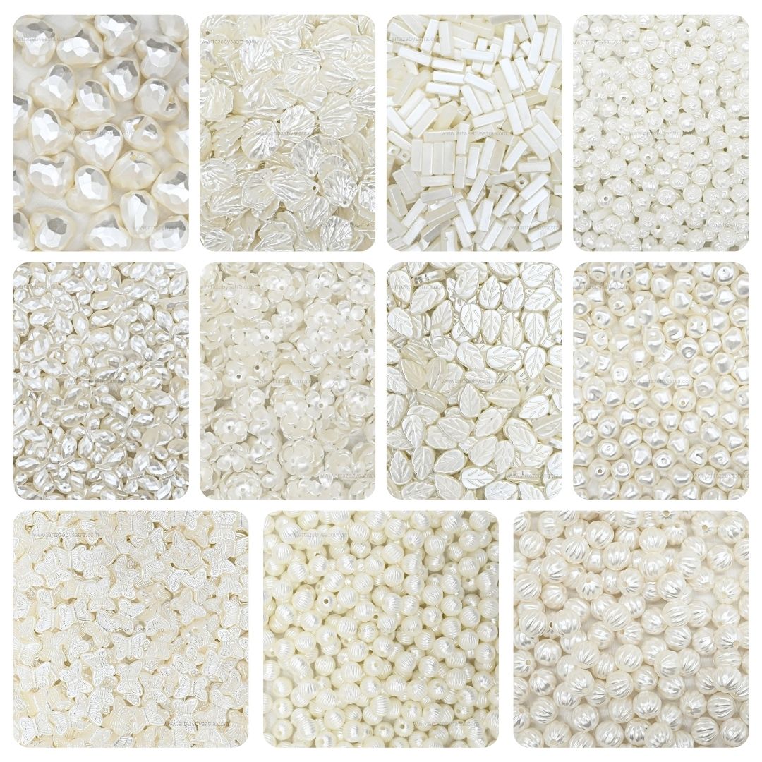 Plastic Pearl Beads Combo Pack | Qty : 20grms Each (11 Designs) | PB97