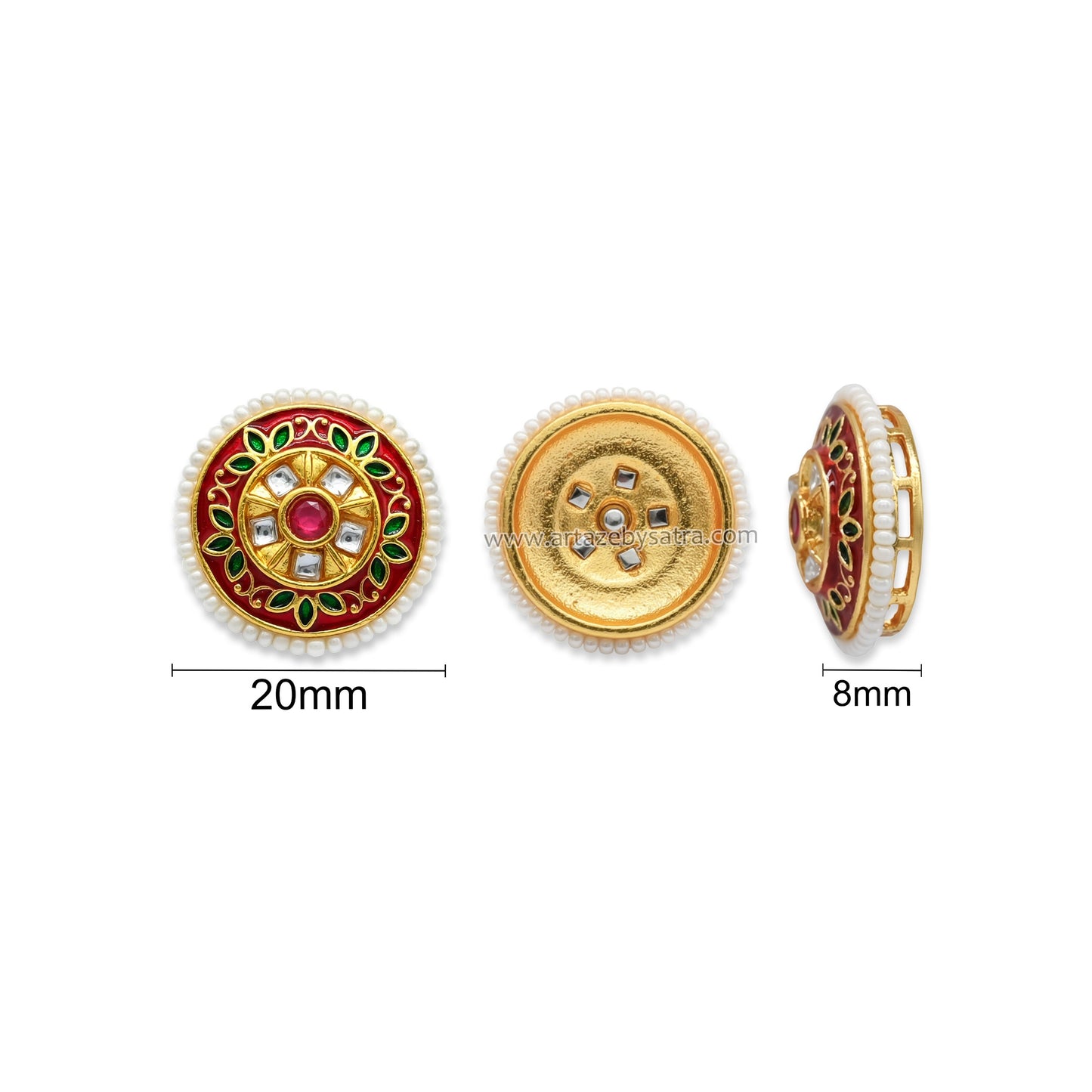 Meenakari Kundan Beads | Size : 20mm | Qty : 12pcs | C-924
