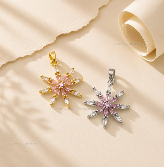 Pink Starburst Flower Anti-Tarnish Charm | Size : 25mm | Qty : 1pc |CHL182