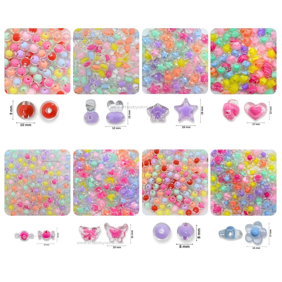 Transparent Plastic Beads Combo Pack | 8 Designs | 20grms Each-1 | PB68
