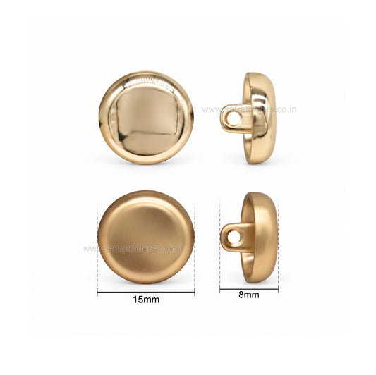 Minimalist Smooth Half-Round Buttons with Loop | Size : 15mm | Qty : 6pcs