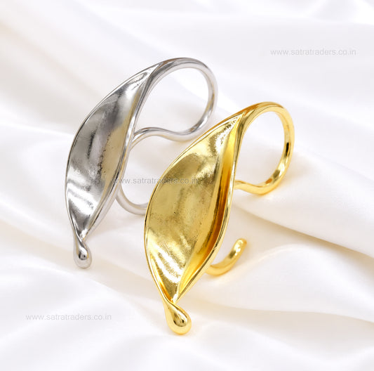 Brass Sculptural Leaf Two-Finger Ring | Size : 65m | BC1019