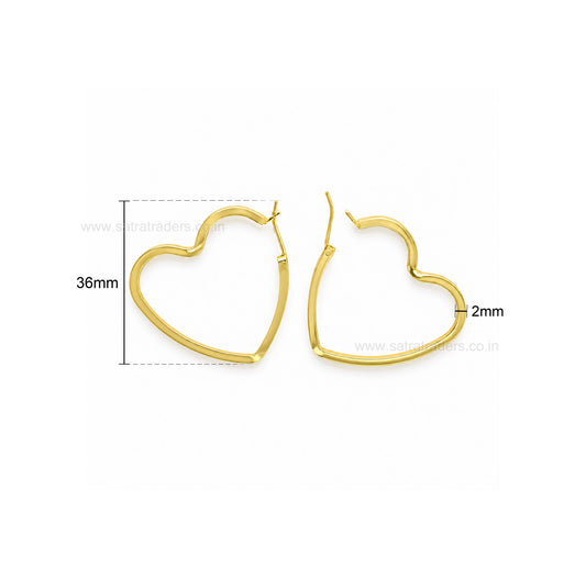 Heart Shape Hoop Brass Earring Bali | Size : 36mm | Qty : 4pcs | EF114