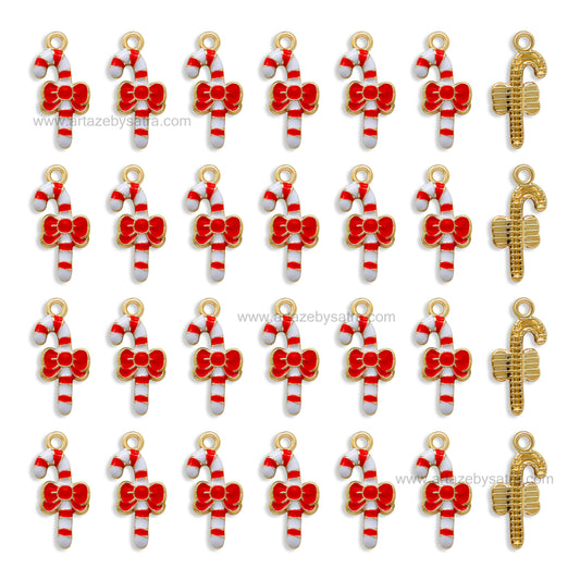 Bow-Tied Candy Cane Enamel Charms | Size : 21mm | Qty : 10pcs