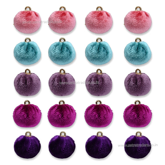Soft Velvet Pom Pom Charm with Loop | Size : 15mm | Qty : 20pcs