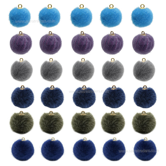 Round Fur Pom Pom Hanging Charm | Size : 20mm | Qty : 20pcs