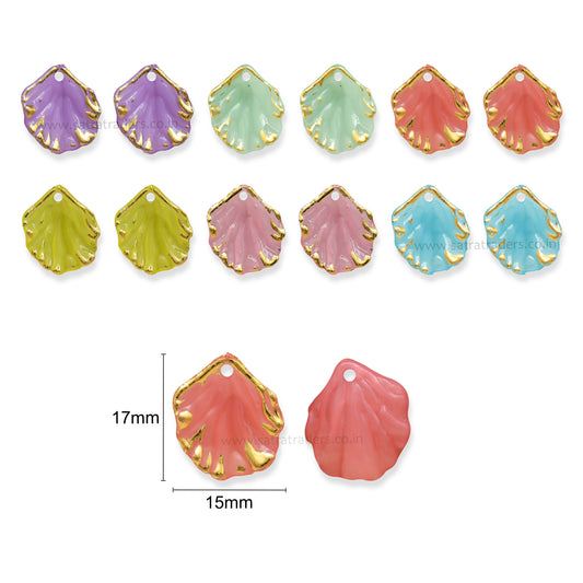 Assorted Colourful Golden Outlines Acrylic Shell Beads | Size : 17mm |