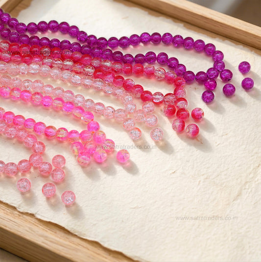 Cracked Glass Beads | Size : 8mm | Qty : 1 Line-Approx 95pcs | GB34