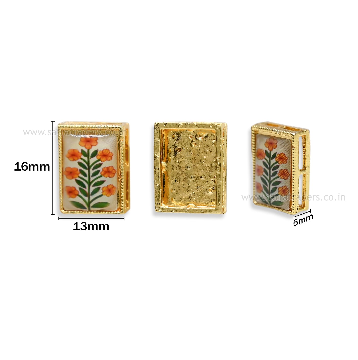 Meenakari Floral Rectangle Beads | Size : 16mm | Qty : 12pcs | MKB121
