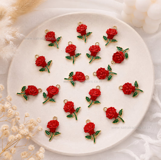 Red Rose Flower Charm | Size : 19mm | Qty : 1pcs |