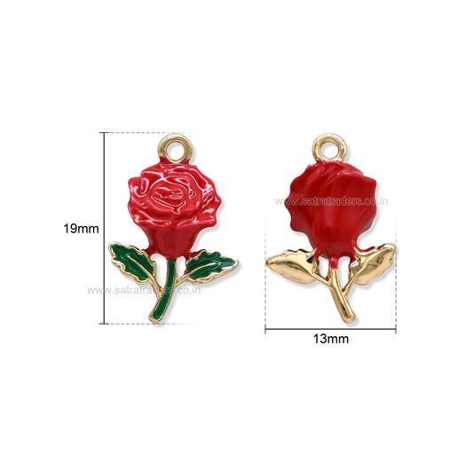 Red Rose Flower Charm | Size : 19mm | Qty : 1pcs |