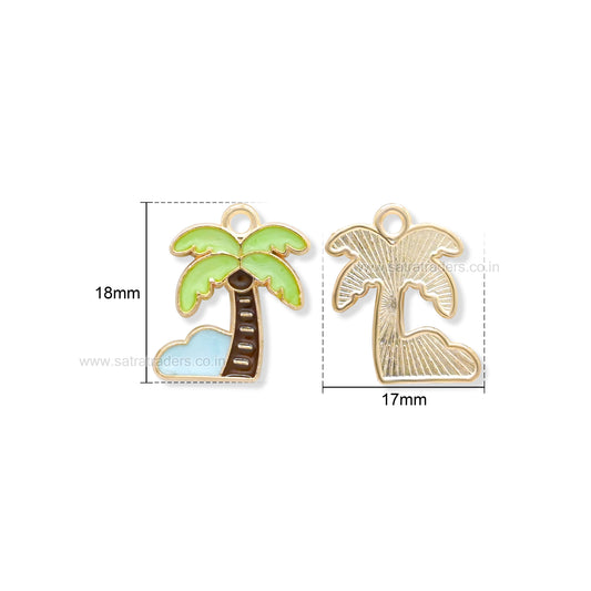 Gold Enamel Palm Tree Pendant Charm | Size : 18mm | Qty : 10pcs | CHE213