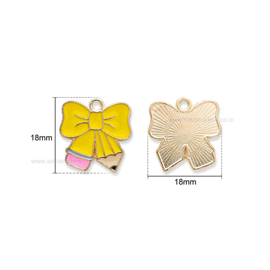 Yellow Pencil Bow Enamel Charm | Size : 18mm | Qty : 10pcs | CHE214
