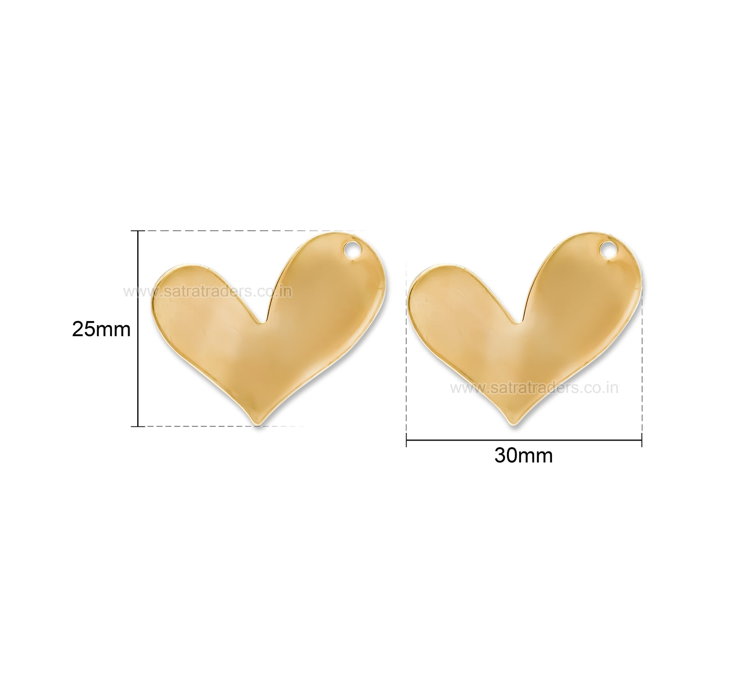 18K Gold Plated Brass Heart Charms | Size : 25mm | Qty : 2pcs | BC16