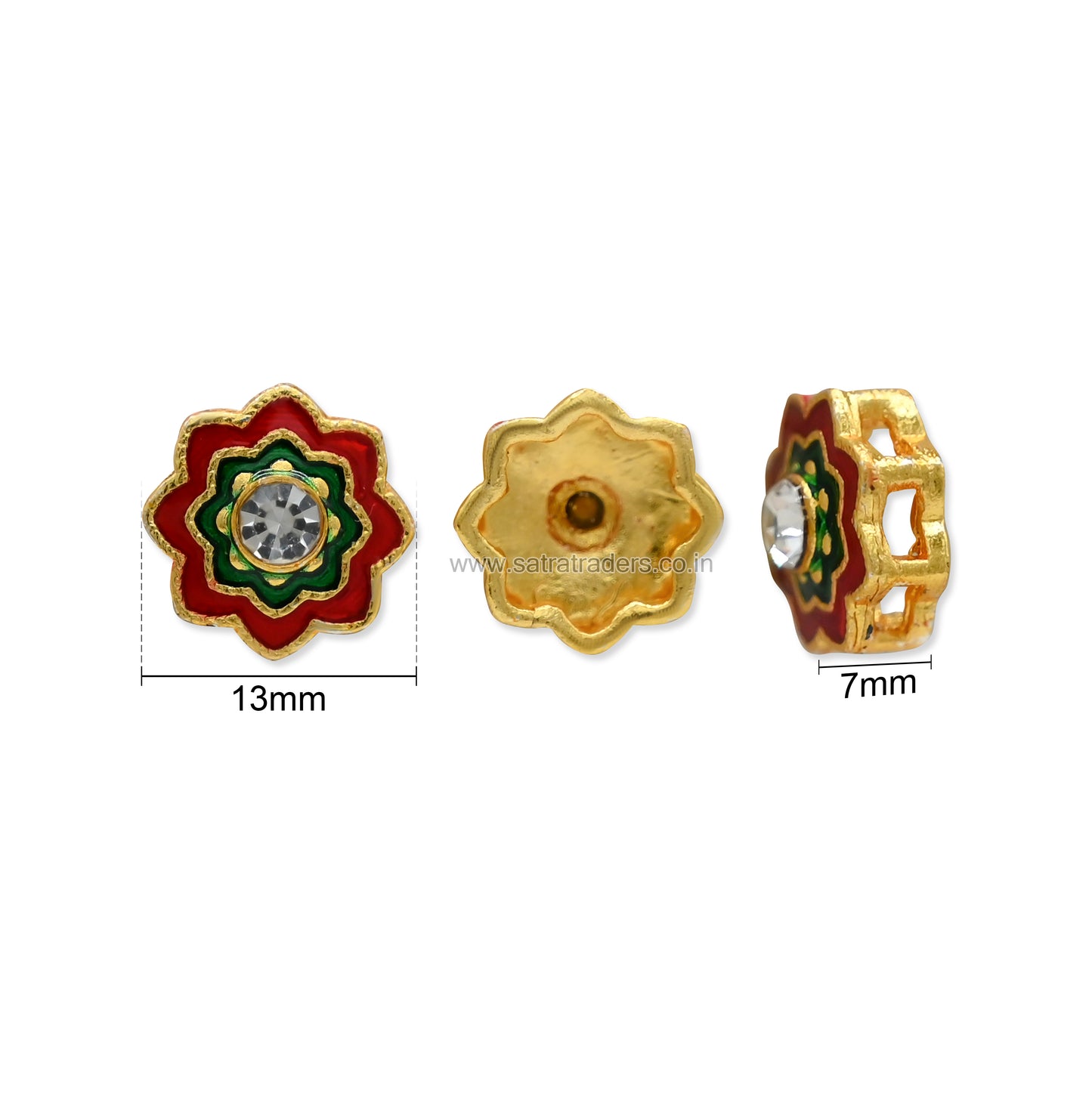 Meenakari Floral Spacer Bead with Rhinestone | Size : 13mm | Qty : 12pcs | MKB128