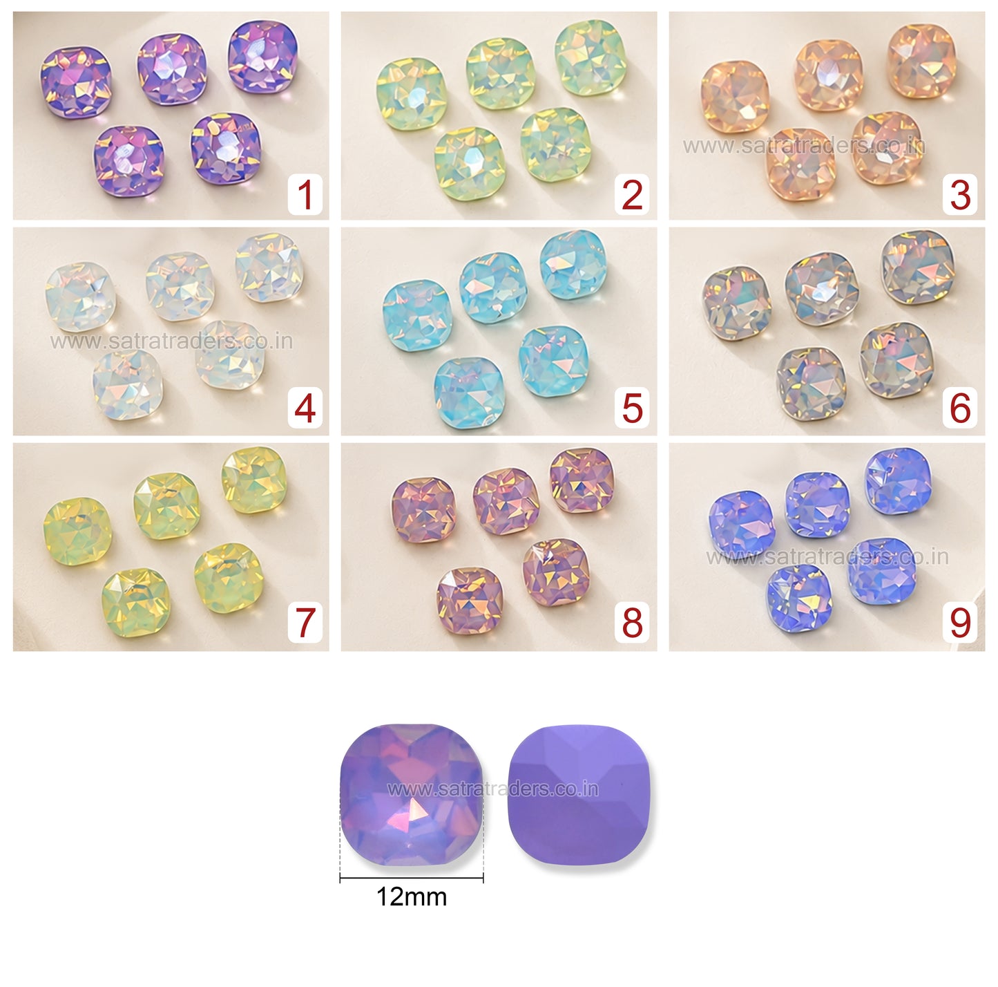 Opaque flatback Square Glass Stones | Qty : 20pcs | Size : 12mm | GB85
