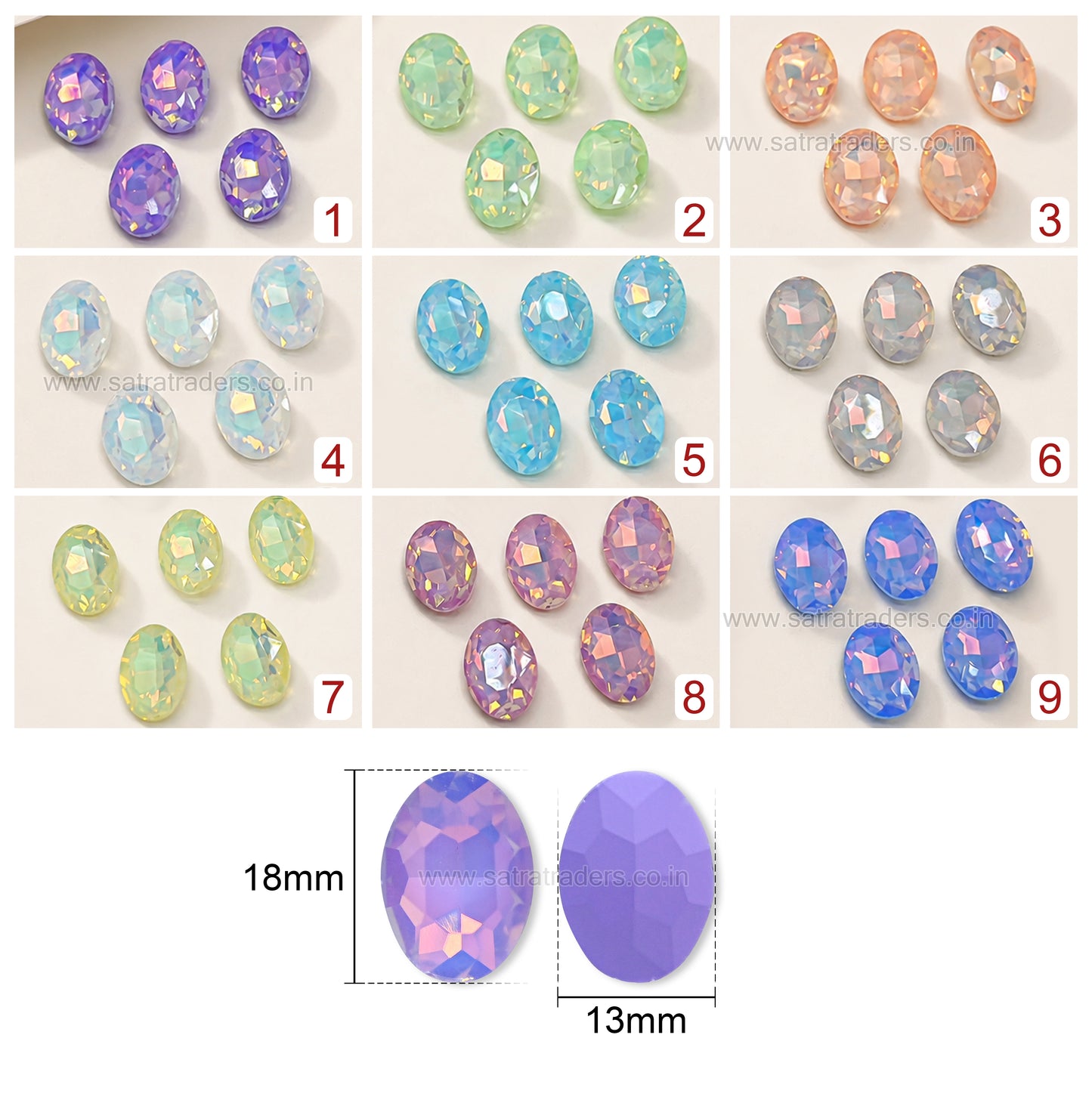 Oval Opaque Flatback Glass Stones | Qty : 20pcs | Size : 13X18mm | GB86