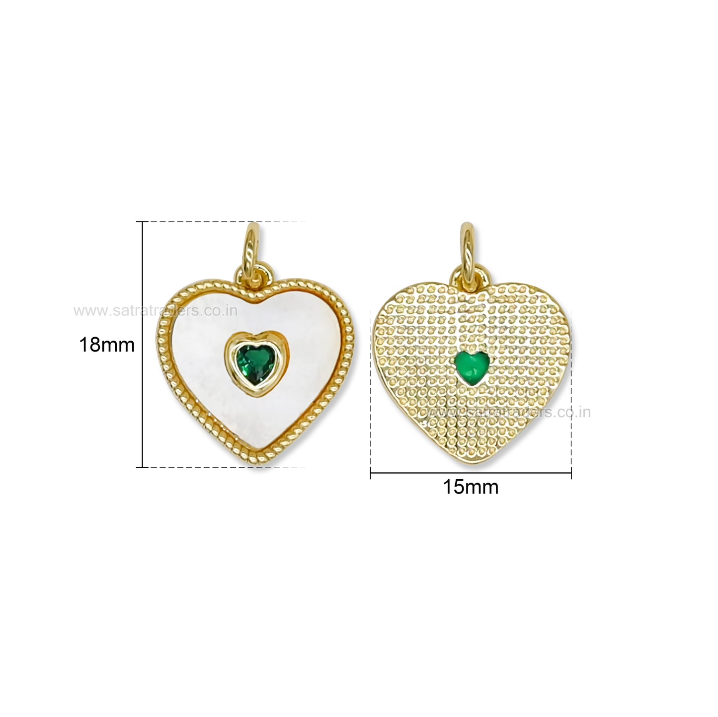 Emerald Heart MOP Anti-Tarnish Charm | Size : 18mm | Qty : 1pc